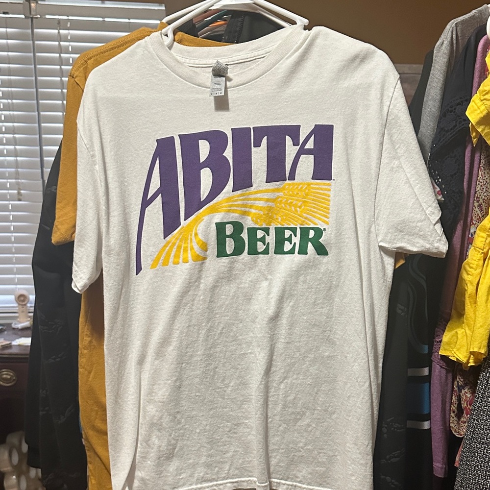 White T-Shirt with Purple and Green Logo